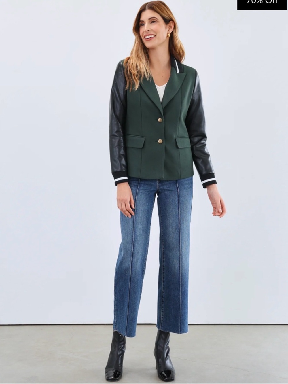 Dark Green Blazer with Black Contrast Sleeves